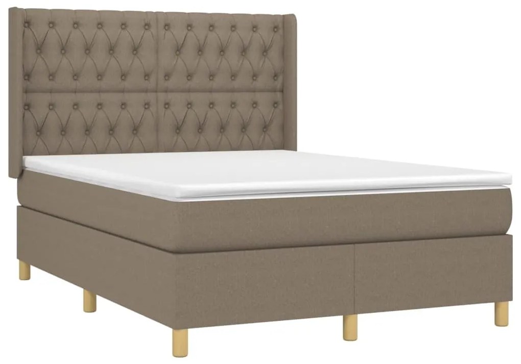 Κρεβάτι Boxspring με Στρώμα &amp; LED Taupe 140x200 εκ. Υφασμάτινο - Μπεζ-Γκρι