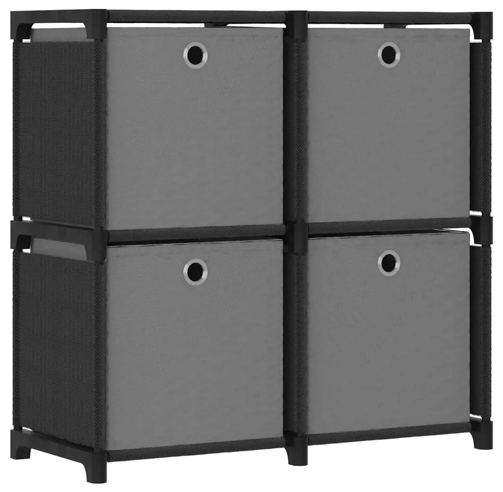 Ραφιέρα με 4 Κύβους & Κουτιά Μαύρη 69x30x72,5 εκ. Υφασμάτινη