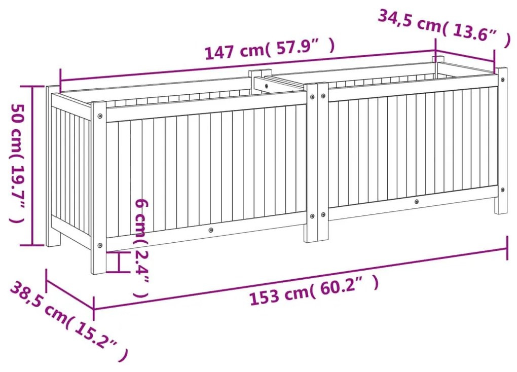 Ζαρντινιέρα Κήπου με Επένδυση 153x38,5x50εκ. Μασίφ Ξύλο Ακακίας - Καφέ