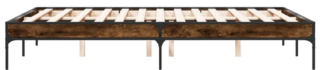 vidaXL Πλαίσιο Κρεβατιού Καπνιστή Δρυς 135x190εκ. Επεξ. Ξύλο &amp; Μέταλλο