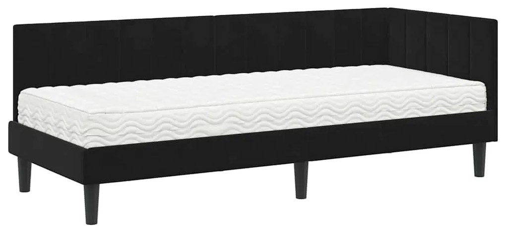 vidaXL Κρεβάτι γωνίας με στρώμα με στρώμα 2 pcs Μαύρο Βελούδο