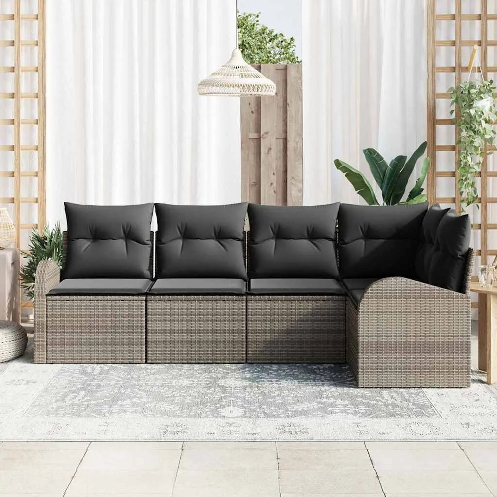 vidaXL Σετ Καναπέ Κήπου με μαξιλάρι 5 pcs Γκρι Πολυ ράταν