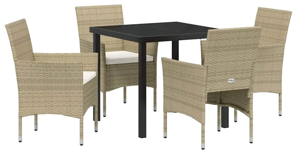 vidaXL Σέτ φαγητού για κήπο με μαξιλάρι 5 pcs Μπεζ συνθετικό ρατάν