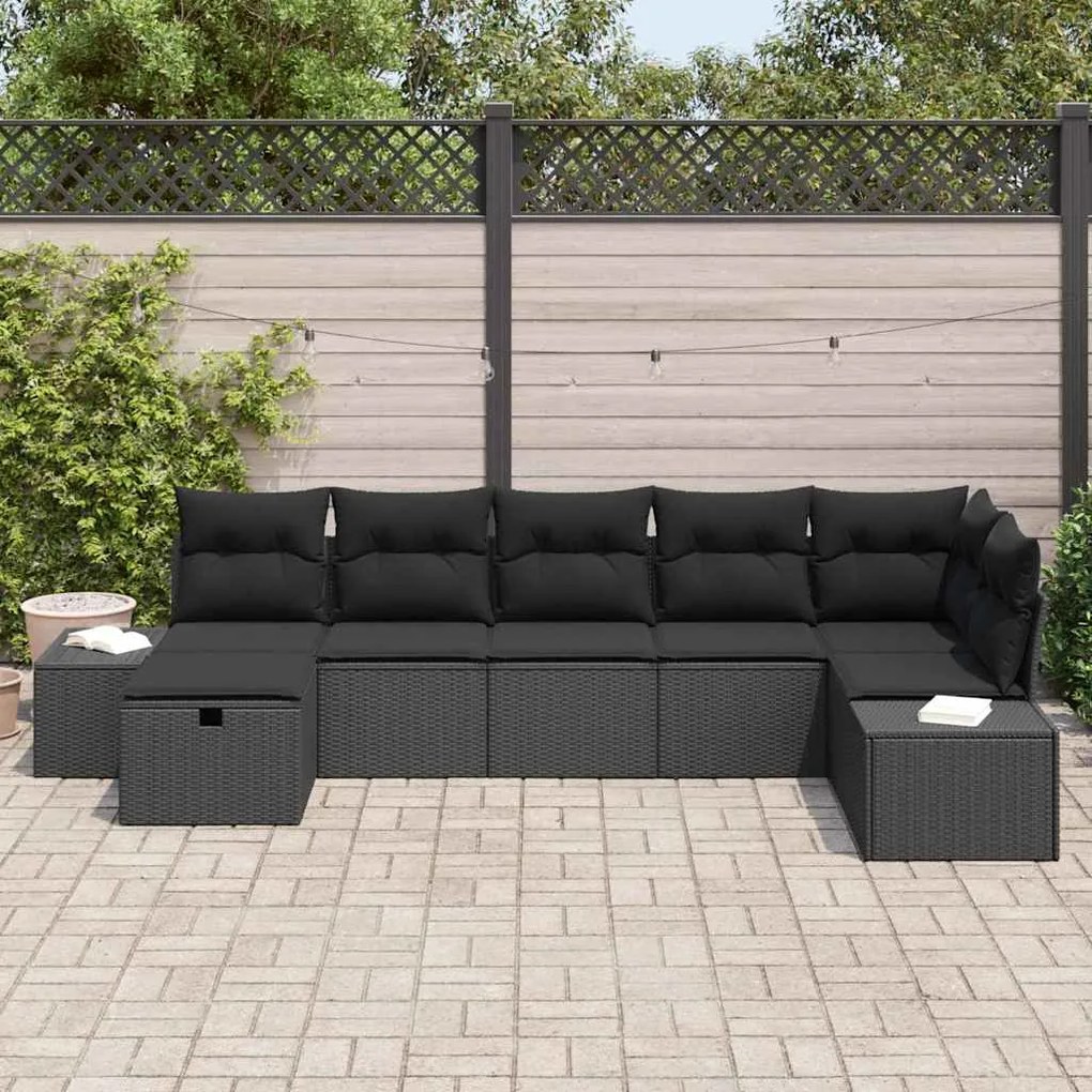 vidaXL Σετ Καναπέ Κήπου με μαξιλάρι 7 pcs Μαύρο Πολυ ράταν