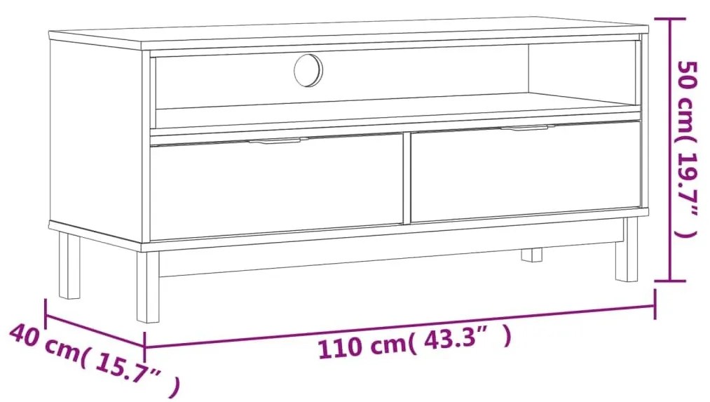 Έπιπλο Τηλεόρασης FLAM 110 x 40 x 50 εκ. από Μασίφ Ξύλο Πεύκου - Καφέ