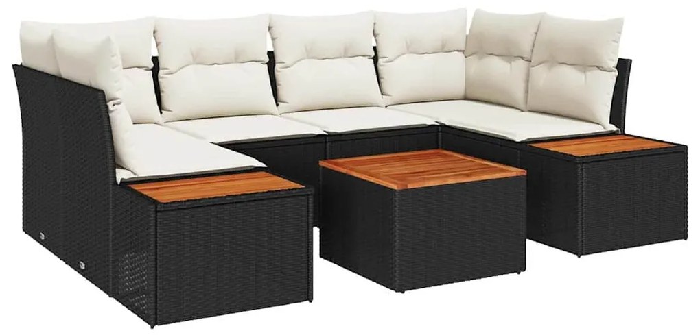 vidaXL Σετ Καναπέ Κήπου με μαξιλάρι 7 pcs Μαύρο Πολυ ράταν
