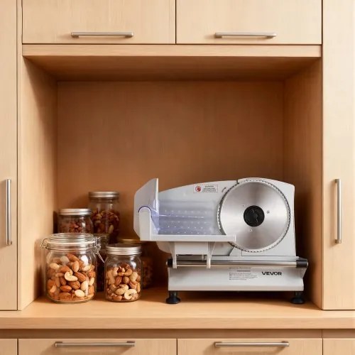 VEVOR Meat Slicer, 150W Electric Deli Slicer Machine with 170 mm Sharp Blade, Home Meat-Slicer with 65-90 RPM Slicing Speed, 0-15 mm Adjustable Thickness, for Frozen Meat, Ham, Baguett &amp; Prime Steak