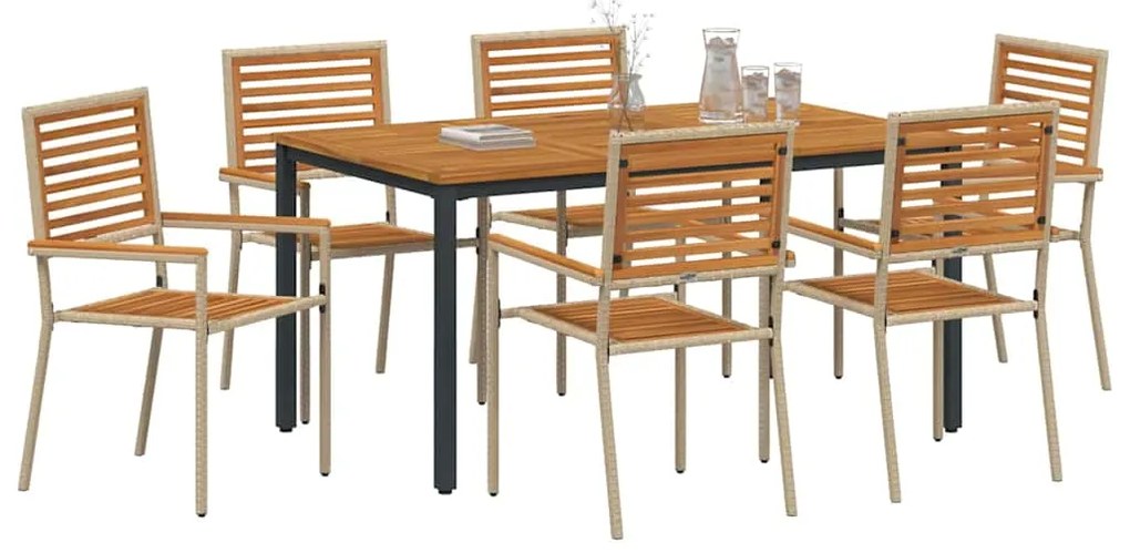 vidaXL Σέτ φαγητού για κήπο 7 pcs Μπεζ και καφέ 150 x 90 x 75 cm