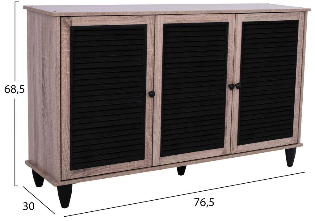 Παπουτσοθήκη MCKENNA Ξύλινη με 3 πόρτες Sonama - Μαύρο 112x30x68,5Υ εκ. 112x30x68.5 εκ.