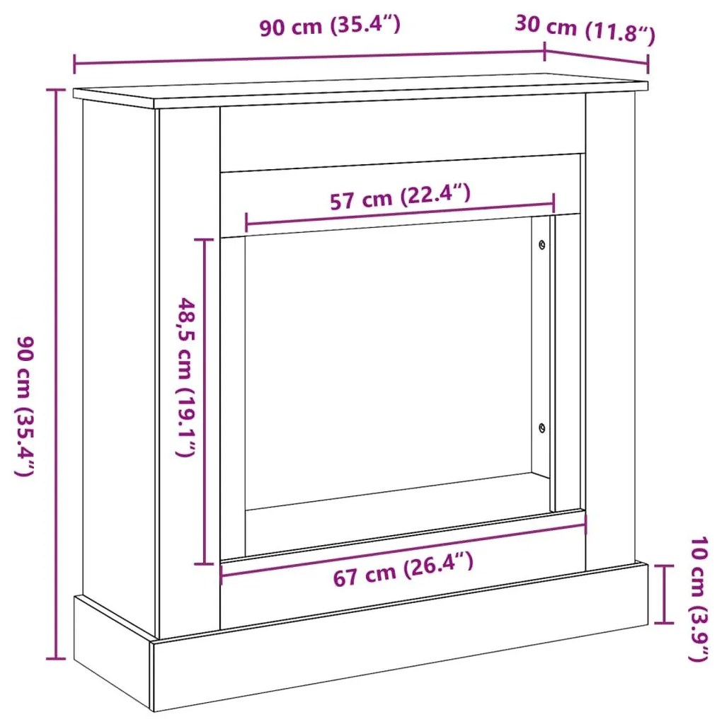 Πλαίσιο Τζακιού Sonoma Δρυς 90x30x90 εκ. από Επεξ. Ξύλο - Καφέ