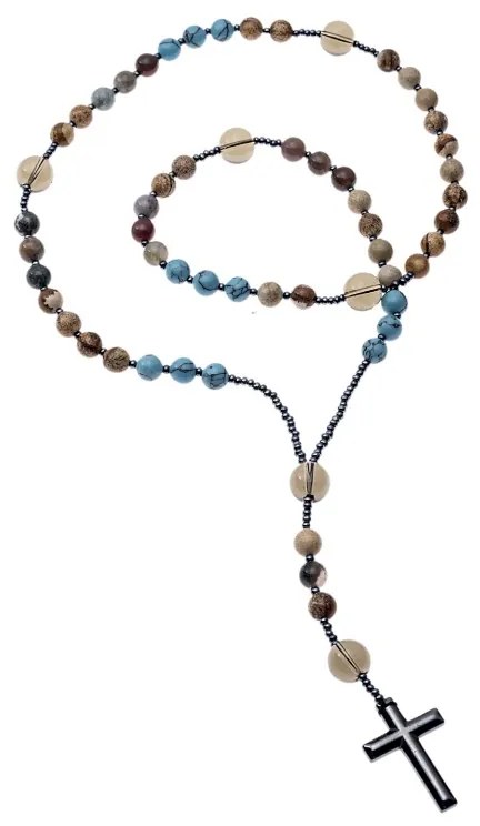 Κολιέ Men&#039;s Senza Multicolor Stones with Steel Cross