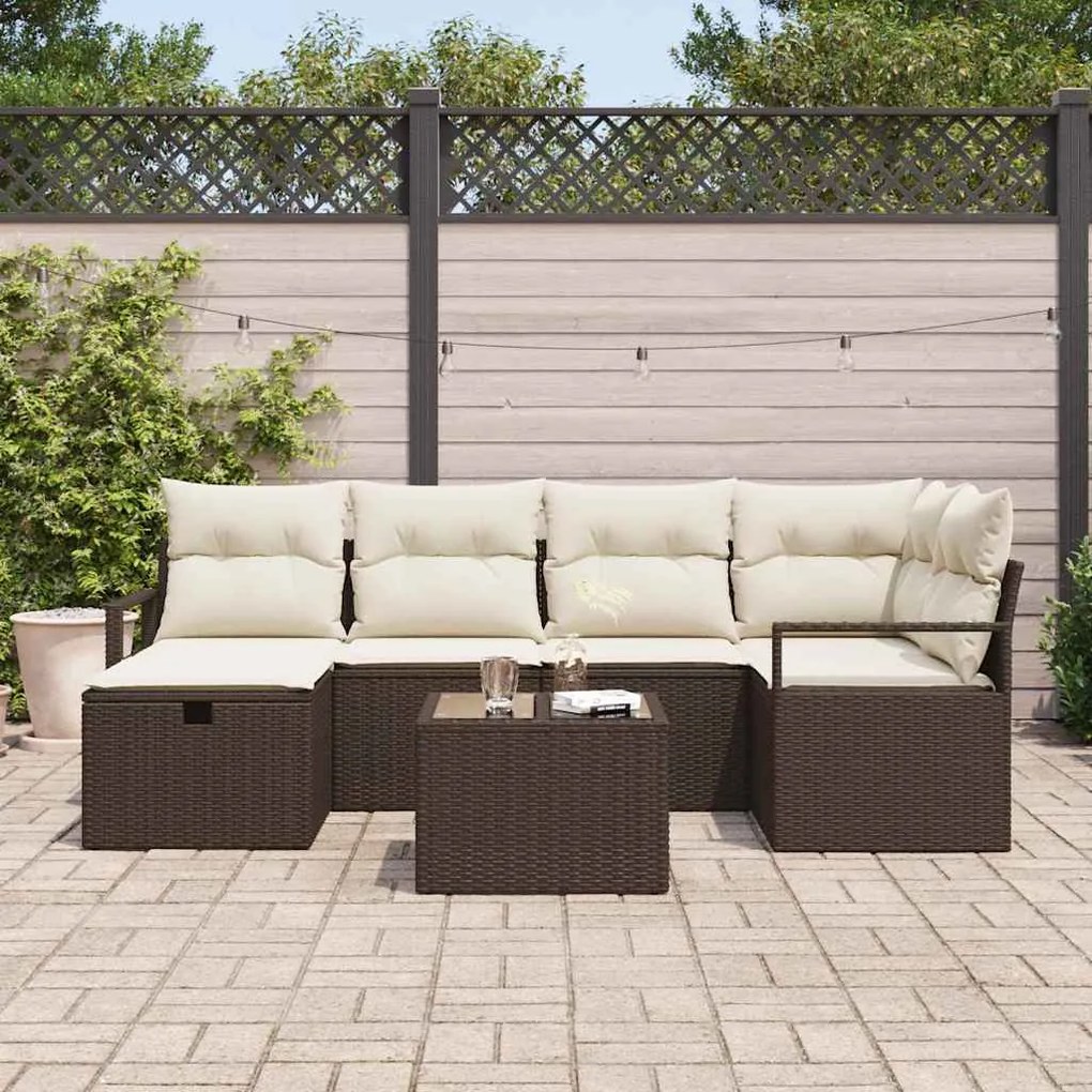 vidaXL Σετ Καναπέ Κήπου με μαξιλάρι 7 pcs Καφέ Πολυ ράταν