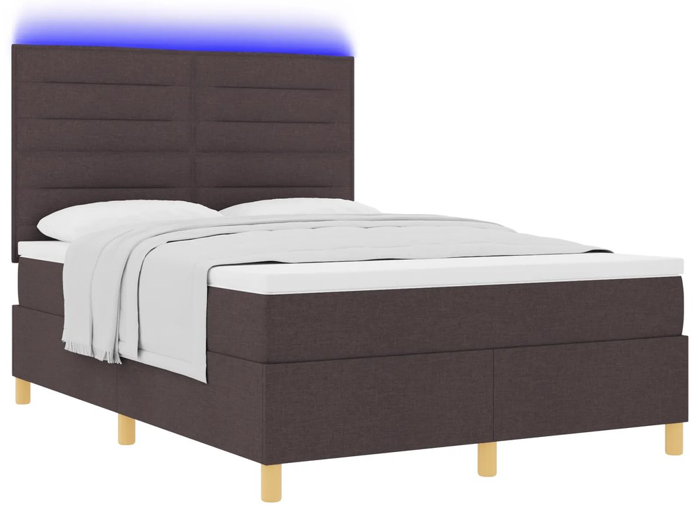 vidaXL Κουβέρτα με Στρώμα & LED Σκούρο Καφέ 140x190 εκ. Ύφασμα