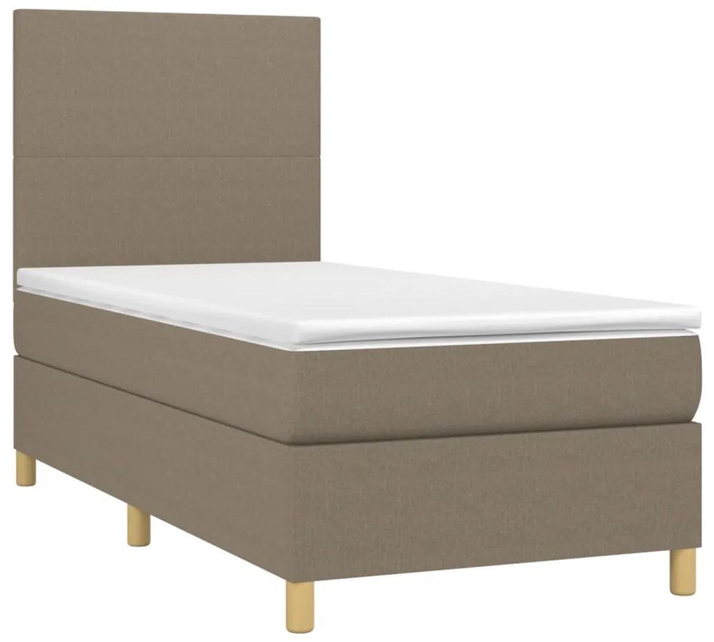 vidaXL Κρεβάτι Boxspring με Στρώμα & LED Taupe 90x200 εκ. Υφασμάτινο