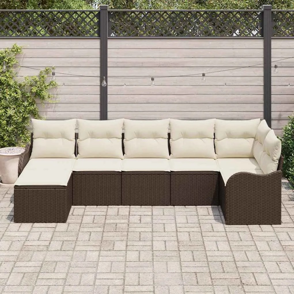 vidaXL Σετ Καναπέ Κήπου με μαξιλάρι 7 pcs Καφέ Πολυ ράταν