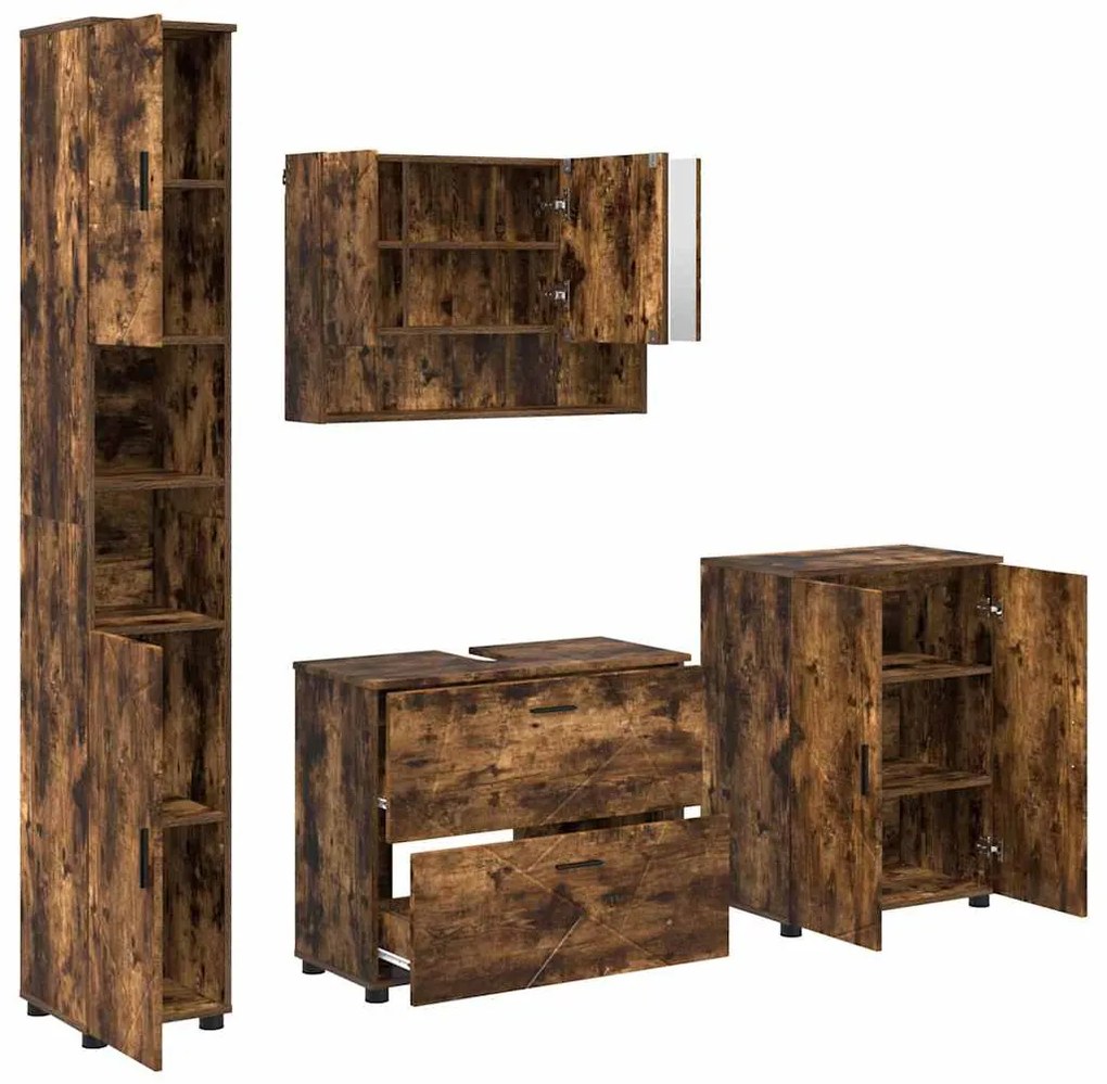 vidaXL Σετ Επίπλων Μπάνιου με συρτάρι με ράφι 4 pcs Καπνιστό Δρύς