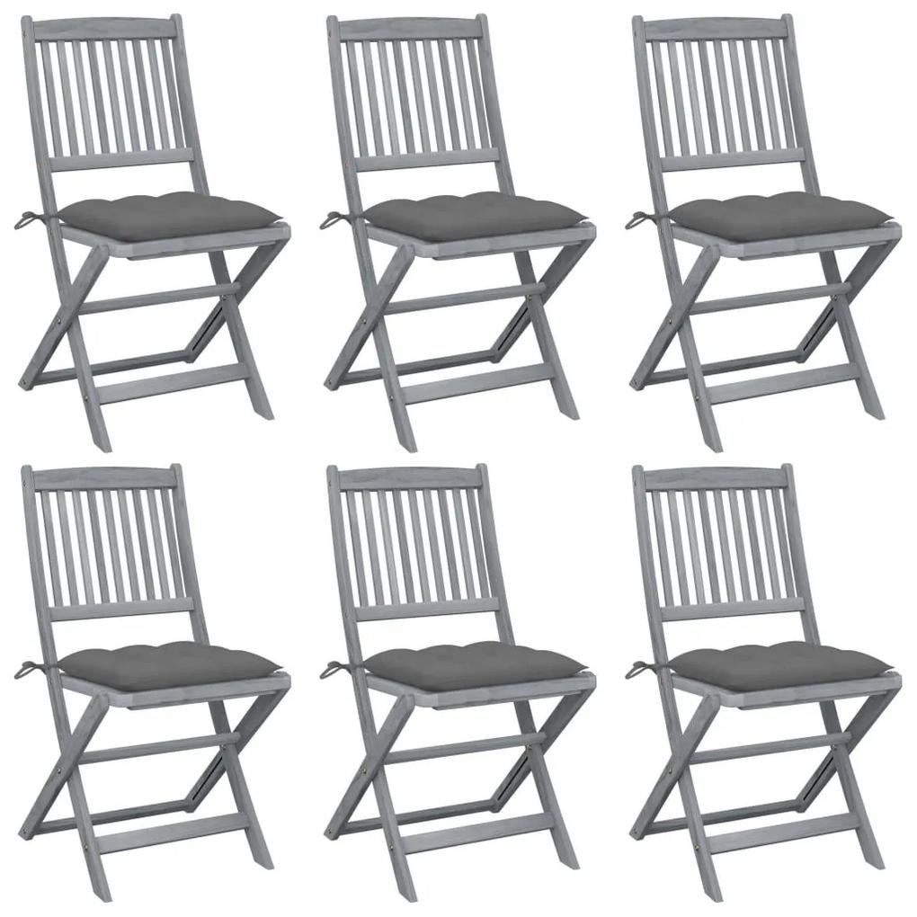 Καρέκλες Εξ. Χώρου Πτυσσόμενες 6 τεμ. Ξύλο Ακακίας &amp; Μαξιλάρια - Γκρι