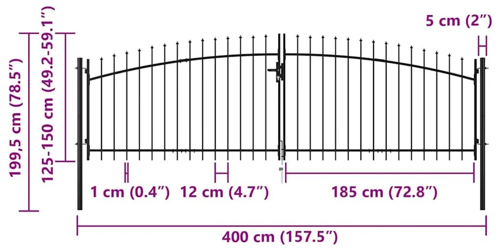 vidaXL Πόρτα Περίφραξης Διπλή με Λόγχες 400 x 200 εκ.