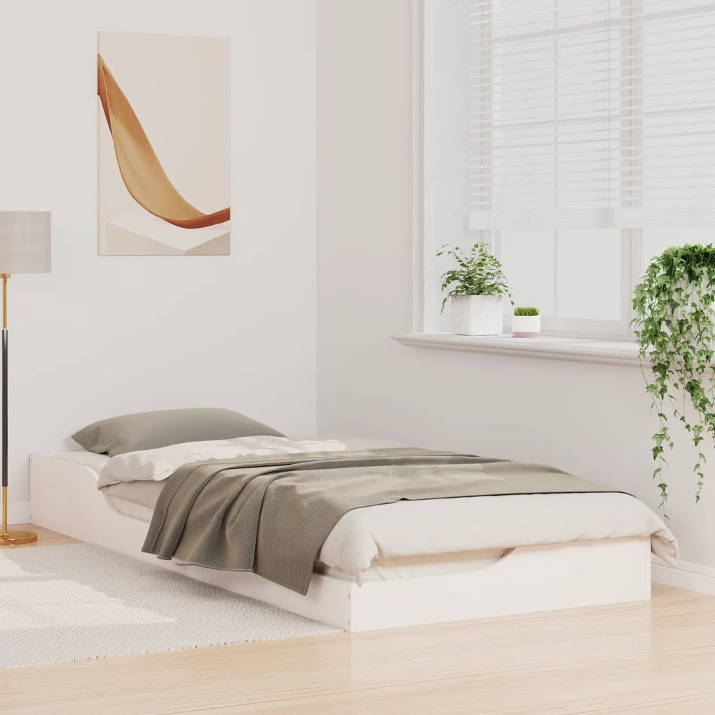 vidaXL Κρεβάτι δαπέδου Λευκό 80 x 220 cm Μασίφ ξύλο πεύκου