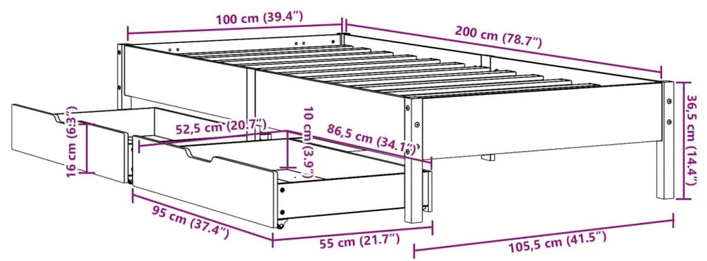 Σκελετός Κρεβατιού Χωρίς Στρώμα Λευκό 100x200 εκ. Μασίφ Πεύκο - Λευκό