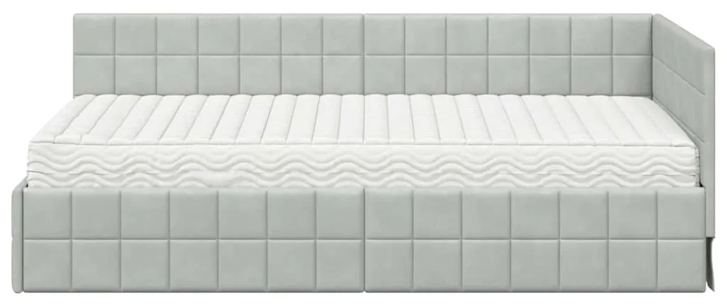 vidaXL Κρεβάτι γωνίας με στρώμα με κεφαλάρι 2 pcs Ανοιχτό γκρι Βελούδο