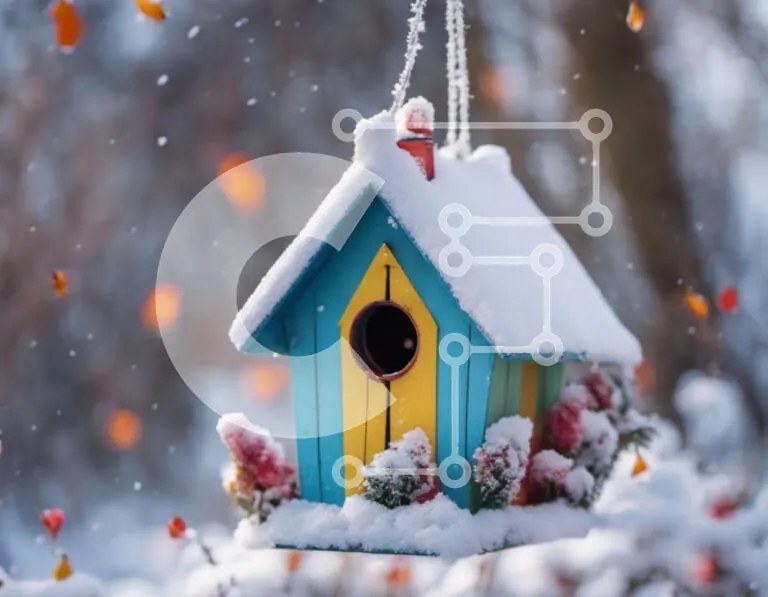 Intra Συλλεκτικό Ξύλινο Παζλ Plywood  4mm - Πολύχρωμο Birdhouse στο χιόνι Σε Ξύλινο Κουτί - Διαστάσεις: 10x10 cm – 25 κομμάτια