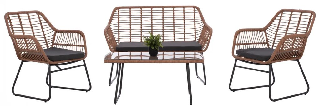 Σετ Κήπου Σαλόνι HM5530 4 τεμ Γκρί Μέταλλο με Μπέζ Wicker