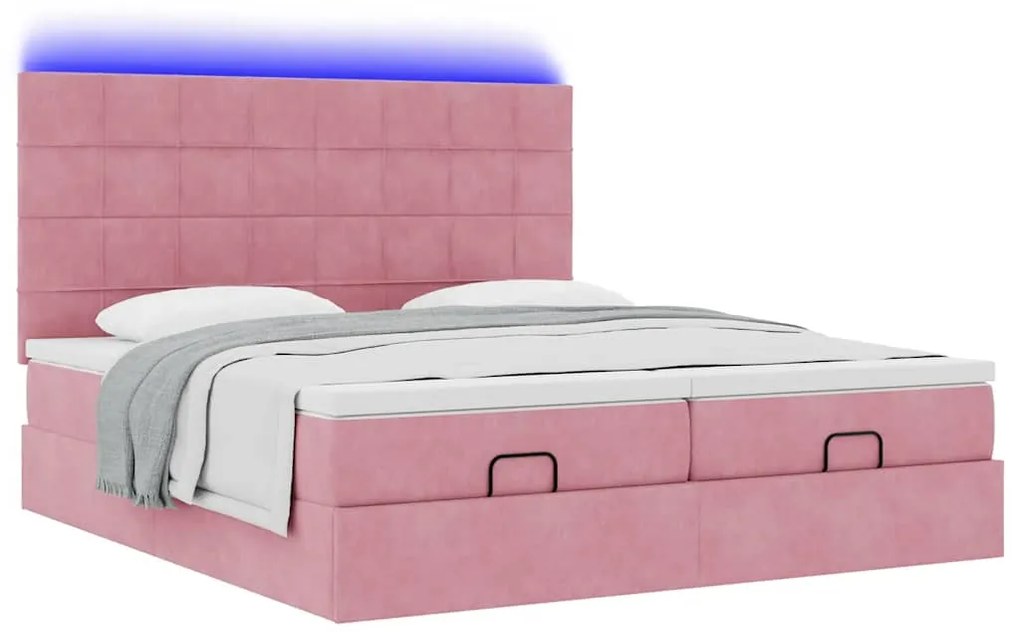 vidaXL Οθωμανικό κρεβάτι με στρώματα & LEDs Ροζ 200x200cm Velvet