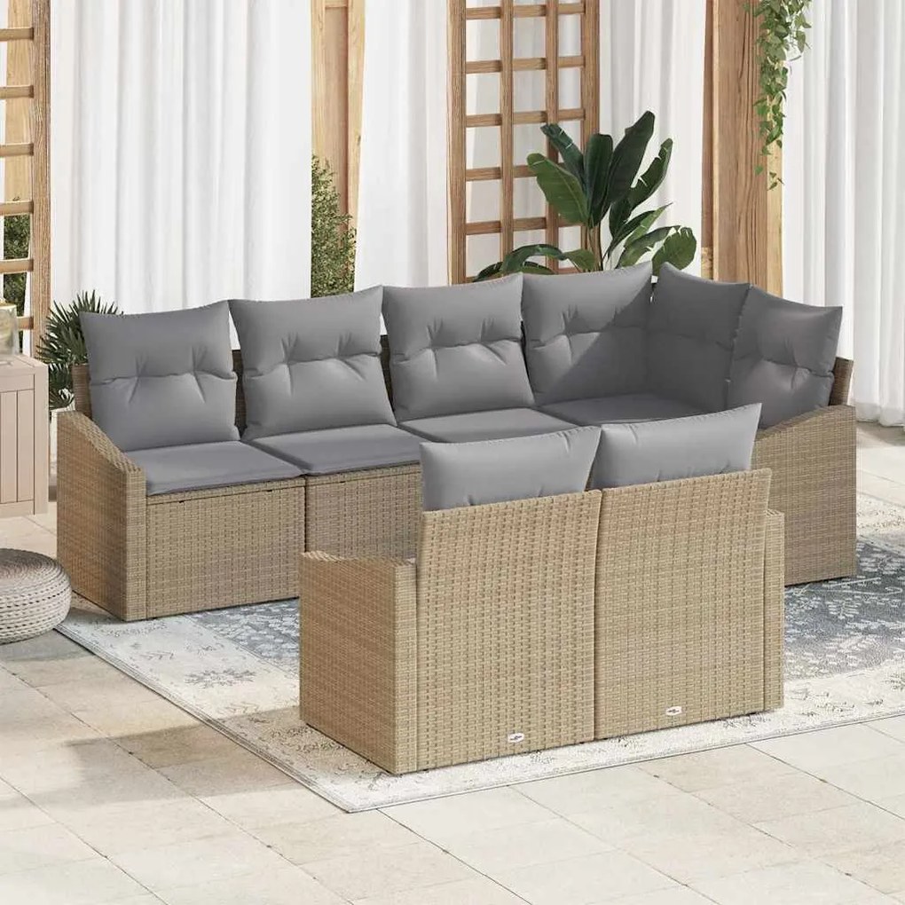 vidaXL Σέτ φαγητού για κήπο με μαξιλάρι 7 pcs Μπεζ, Ανοιχτό Γκρι