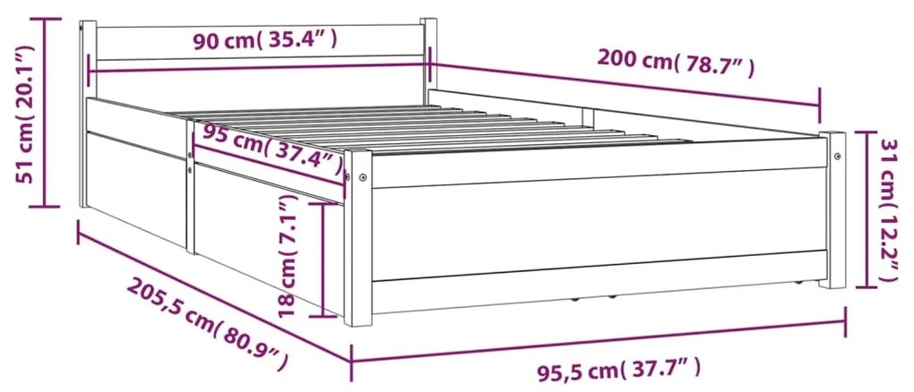 ΠΛΑΙΣΙΟ ΚΡΕΒΑΤΙΟΥ ΜΕ ΣΥΡΤΑΡΙΑ 90 X 200 ΕΚ. 3103483