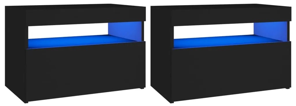 vidaXL Κομοδίνα με LED 2 τεμ. Μαύρα 60 x 35 x 40εκ. Επεξεργασμένο Ξύλο