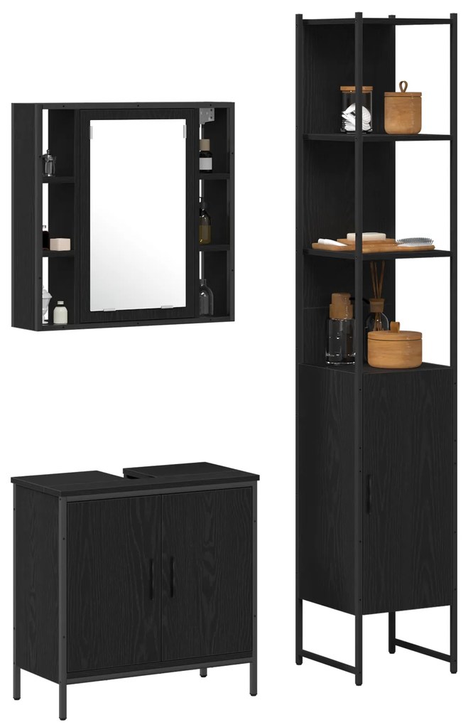 vidaXL Ντουλάπα Νιπτήρα Μπάνιου Μαύρο Δρυ 60x30x60 εκ. Επεξεργασμένο Ξύλο