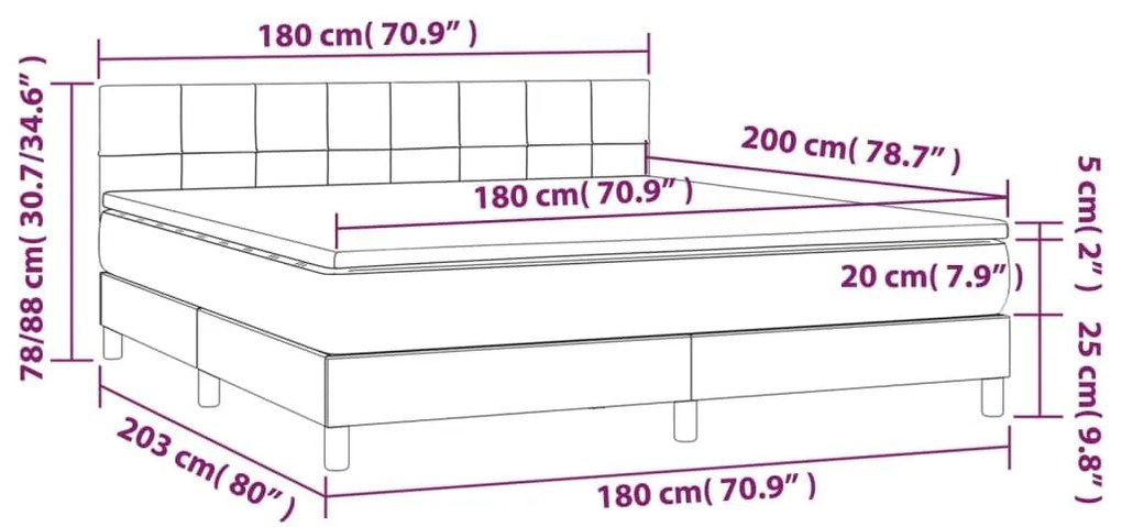 Κρεβάτι Boxspring με Στρώμα Σκούρο Γκρι 180x200 εκ Υφασμάτιν - Γκρι