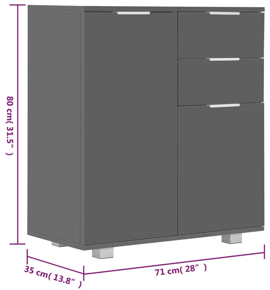 Μπουφές Ψηλός Γυαλιστερός Γκρι 71x35x80 εκ. Επεξεργασμένο Ξύλο - Γκρι