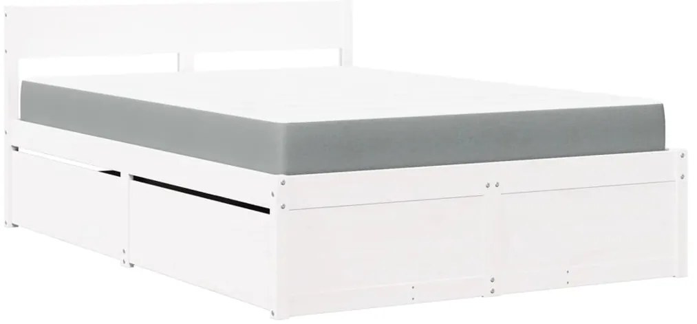 vidaXL Κρεβάτι με Συρτάρια+Στρώμα Λευκό 120x200 εκ. Μασίφ Ξύλο Πεύκου