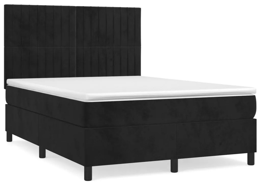 Κρεβάτι Boxspring με Στρώμα Μαύρο 140x200 εκ. Βελούδινο - Μαύρο