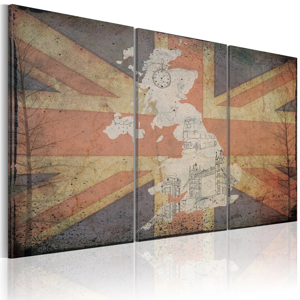 Πίνακας - Map of Great Britain - triptych 60x40