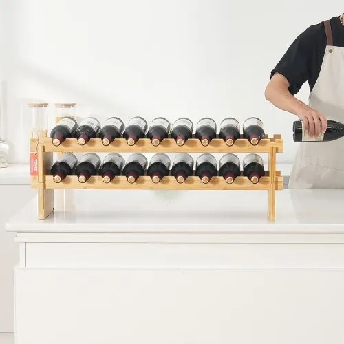 VEVOR 18 Bottle Stackable Modular Wine Rack Bamboo Wood Display Shelf 2-Tier