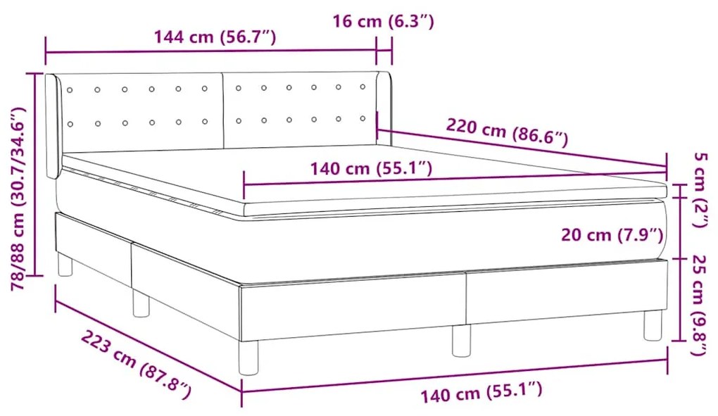 Κρεβάτι Boxspring με Στρώμα Ανοιχτό Γκρι 140x220 εκ. Βελούδινο - Γκρι