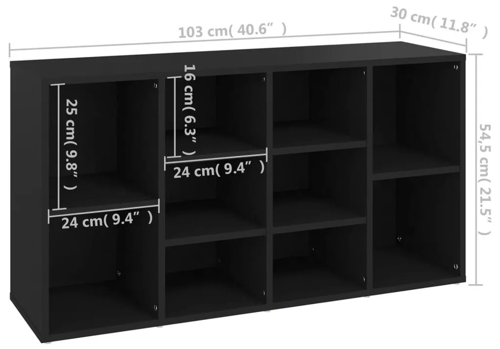 Παπουτσοθήκη Μαύρη 103 x 30 x 54,5 εκ. από Επεξ. Ξύλο - Μαύρο