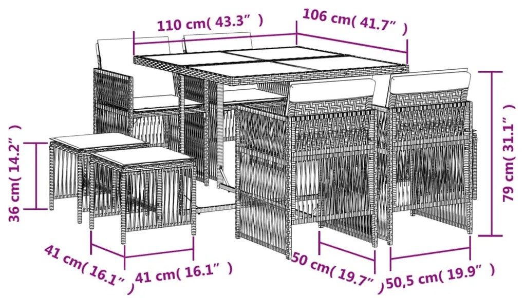 vidaXL Σετ Τραπεζαρίας Κήπου 9 τεμ. Μπεζ Συνθετικό Ρατάν με Μαξιλάρια