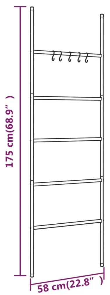 vidaXL Σκάλα για Πετσετοκρεμάστρα με 5 Επίπεδα Μαύρη 58x175 εκ. Σιδερένια