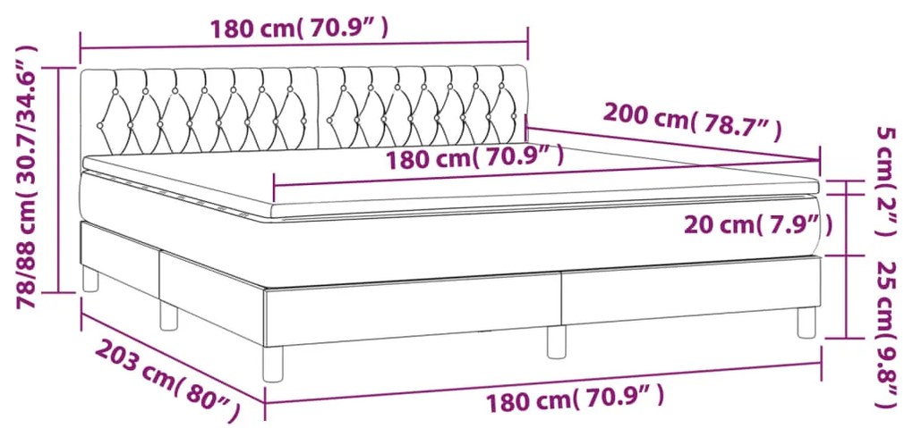 Κρεβάτι Boxspring με Στρώμα &amp; LED Σκ. Μπλε 180x200εκ. Βελούδινο - Μπλε