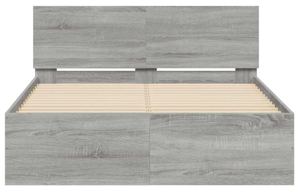 vidaXL Πλαίσιο Κρεβατιού με Κεφαλάρι/LED Γκρι Sonoma 140x200 εκ.