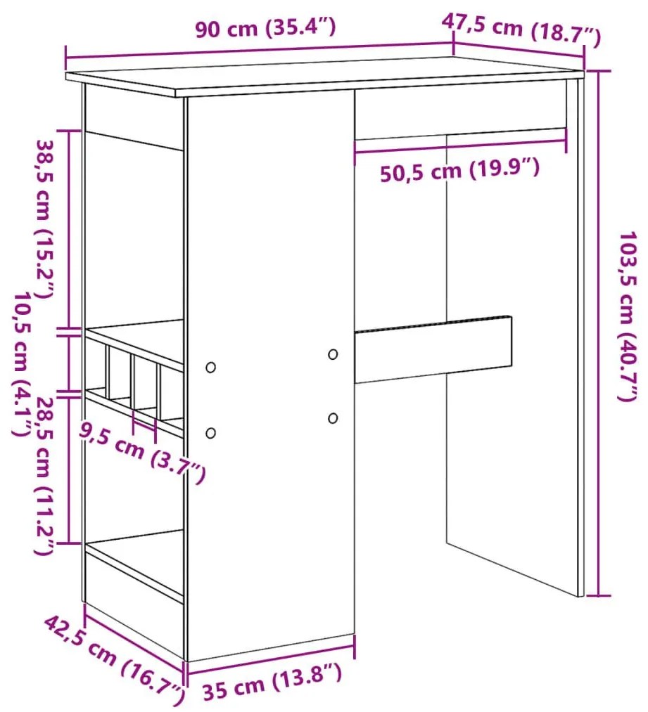 Τραπέζι Μπαρ Γκρι Sonoma 90x47,5x103,5 εκ. από Επεξεργ. Ξύλο - Γκρι