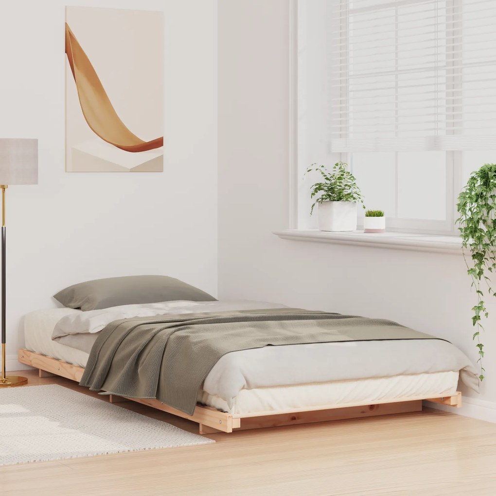vidaXL Κρεβάτι δαπέδου Καφέ 90 x 200 cm Μασίφ ξύλο πεύκου