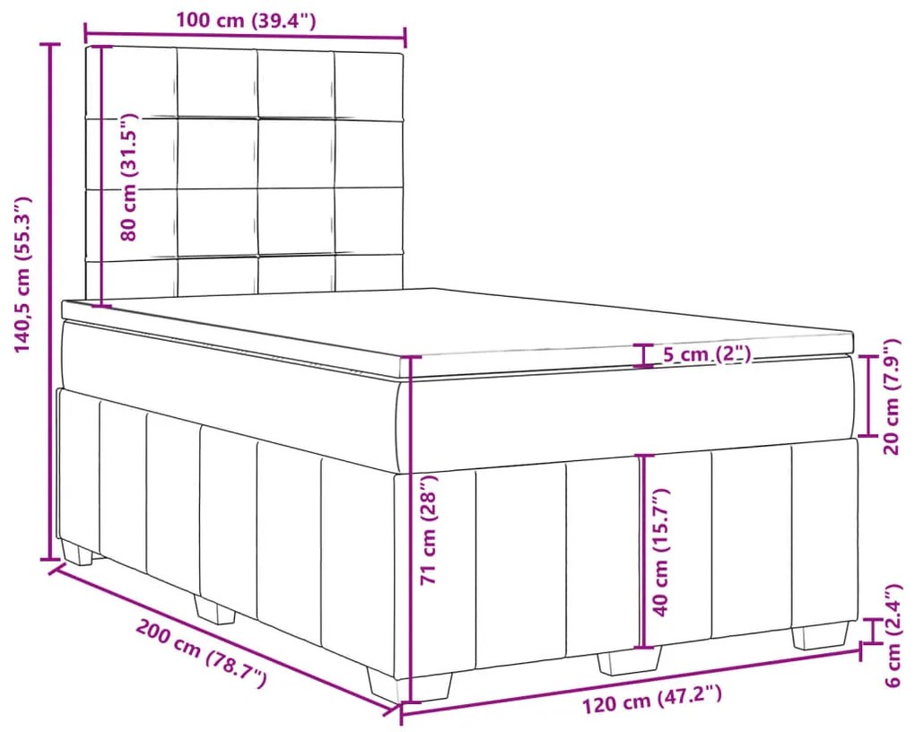 Κρεβάτι Boxspring με Στρώμα Taupe 120x200 εκ. Υφασμάτινο - Μπεζ-Γκρι