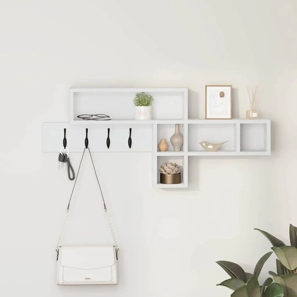 vidaXL Τοίχου Κρεμάστρα Λευκό 100 x 12 x 43.5 εκ Επεξεργασμένο ξύλο