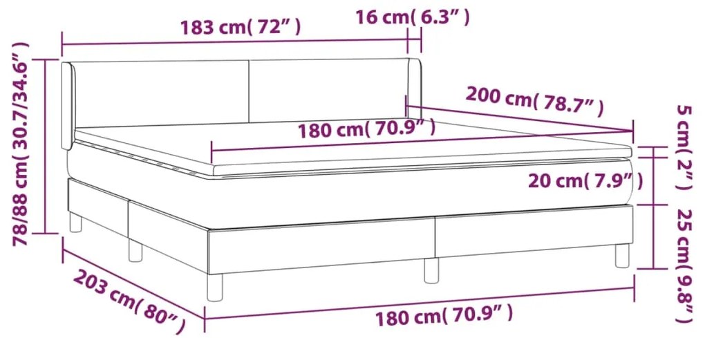 vidaXL Κρεβάτι Boxspring με Στρώμα Μαύρο 180x200 εκ. Βελούδινο