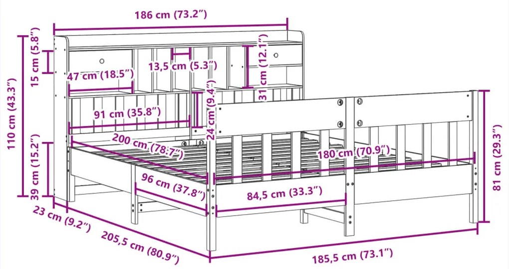 Σκελετός Κρεβ. Χωρίς Στρώμα Καφέ Κεριού 180x200 εκ Μασίφ Πεύκο - Καφέ